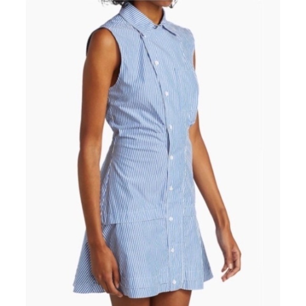 Derek Lam 10 Crosby Blue White Striped Sleeveless Button Front Mini Dress 6
